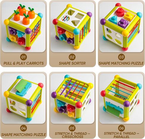 Montessori Activity Cube Toys for Baby, 6-in-1 Shape Sorting Toy, Fine Motor Learning Game for Toddlers 1-3 in Kuwait