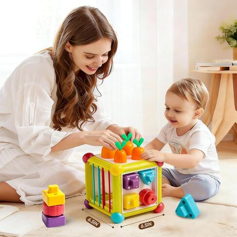 Montessori Activity Cube Toys for Baby, 6-in-1 Shape Sorting Toy, Fine Motor Learning Game for Toddlers 1-3 in Kuwait