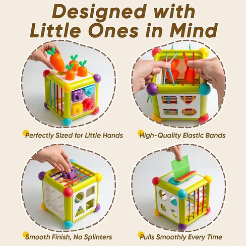 Montessori Activity Cube Toys for Baby, 6-in-1 Shape Sorting Toy, Fine Motor Learning Game for Toddlers 1-3 in Kuwait