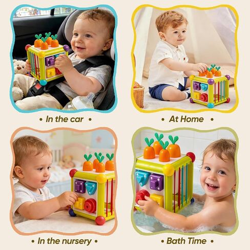 Montessori Activity Cube Toys for Baby, 6-in-1 Shape Sorting Toy, Fine Motor Learning Game for Toddlers 1-3 in Kuwait