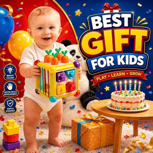 Montessori Activity Cube Toys for Baby, 6-in-1 Shape Sorting Toy, Fine Motor Learning Game for Toddlers 1-3 in Kuwait