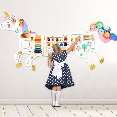 5FT Large Unicorn Activity Wall Busy Board Panels Wooden Learning Activity Center Montessori Sensory Wall Panel for Kids Interactive Educational Toy for Playroom Daycare Nursery Classroom Decor Gift in Kuwait