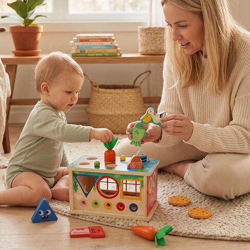 Ancaixin 8-in-1 Montessori Baby Tissue Box Toy for 12+Months, Activity Cube | Sensory Toys for Toddlers 1-3 Preschool Learning, Wooden Puzzles 12-18 Months, 1 Year Old Boys Girls Baby Birthday Gift in Kuwait