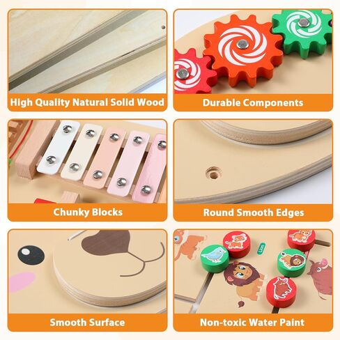 5FT Large Bear Activity Wall Busy Board Wooden Sensory Wall Panel Educational Montessori Toys for Toddler Kids Interactive Sensory Activity Board Learning Center Playroom Daycare Nursery Decor in Kuwait