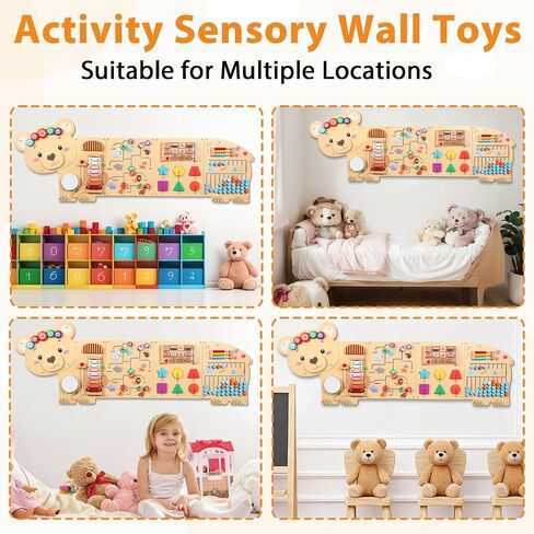 5FT Large Bear Activity Wall Busy Board Wooden Sensory Wall Panel Educational Montessori Toys for Toddler Kids Interactive Sensory Activity Board Learning Center Playroom Daycare Nursery Decor in Kuwait