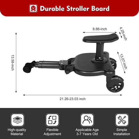 Universal Stroller Board, 2 in1 Stroller Ride Board Buggy Wheeled Board Seat Pedal Stroller Board with Detachable Seat Maximum Load Capacity 55.11lbs Buggy Board for 2-6-year-old Children in Kuwait