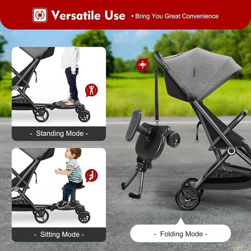 Universal Stroller Board, 2 in1 Stroller Ride Board Buggy Wheeled Board Seat Pedal Stroller Board with Detachable Seat Maximum Load Capacity 55.11lbs Buggy Board for 2-6-year-old Children in Kuwait