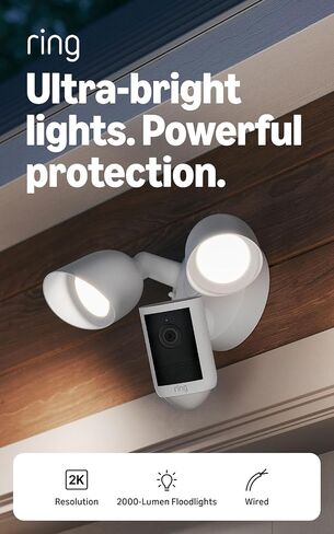 Ring Floodlight Cam, Wired (newest model), Home or business security, Wide-Angle Retinal 2K Video, 6x Enhanced Zoom, Ultra-Bright Floodlights, White in Saudi Arabia
