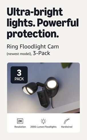 Ring Floodlight Cam, Wired (newest model), Home or business security, Wide-Angle Retinal 2K Video, 6x Enhanced Zoom, Ultra-Bright Floodlights, Black in Kuwait