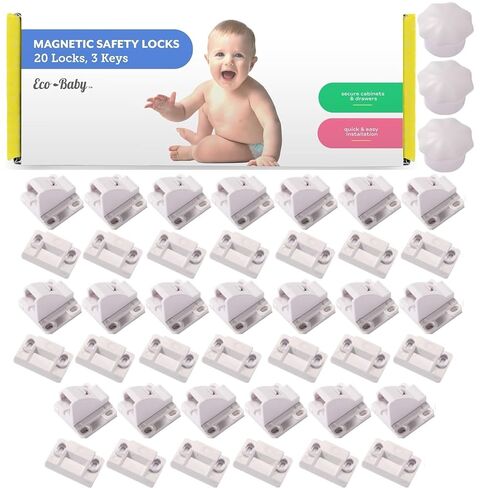 Magnetic Cabinet Locks for Babies, Child Safety Locks, 12 Pack | Baby Proof Cabinet and Drawer Locks, Hidden Safety Locks for Bath & Kitchen Cabinets, Easy No-Drill Install, 2 Keys in Kuwait