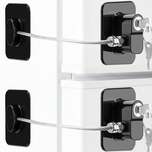 Refrigerator Lock, 2 Pack Upgraded Fridge Lock for Freezer, Cabinet, Drawer, Air Fryer, Closet, Window, Door, Premium ABS Material with Adhesive Backing, No Tools Need or Drill, Black in Kuwait