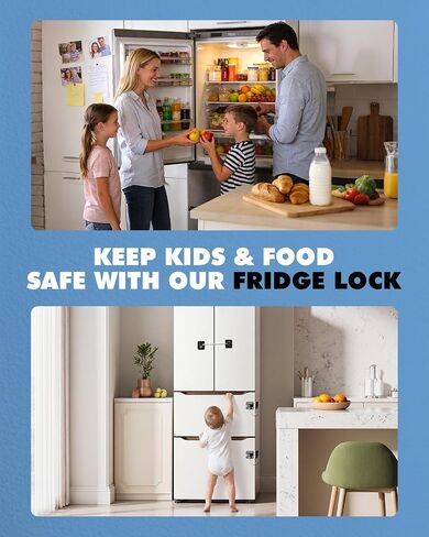 Refrigerator Lock, 2 Pack Upgraded Fridge Lock for Freezer, Cabinet, Drawer, Air Fryer, Closet, Window, Door, Premium ABS Material with Adhesive Backing, No Tools Need or Drill, Black in Kuwait