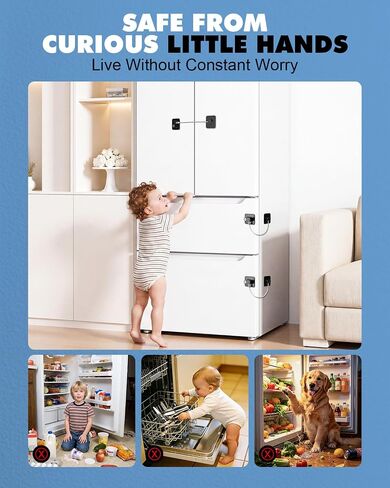 Refrigerator Lock, 2 Pack Upgraded Fridge Lock for Freezer, Cabinet, Drawer, Air Fryer, Closet, Window, Door, Premium ABS Material with Adhesive Backing, No Tools Need or Drill, Black in Kuwait