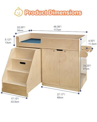 Wooden Baby Changing Table with Mirror, 100% Birch Plywood Toddler Diaper Changing Station with Stairs & Storage, Montessori Furniture for Daycare, Nursery, Home, School in Kuwait
