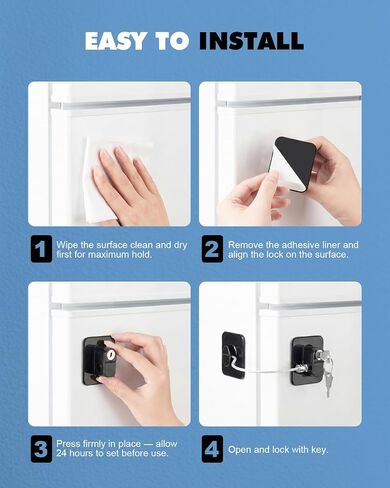 Refrigerator Lock, 2 Pack Upgraded Fridge Lock for Freezer, Cabinet, Drawer, Air Fryer, Closet, Window, Door, Premium ABS Material with Adhesive Backing, No Tools Need or Drill, Black in Kuwait