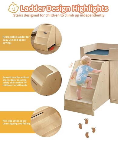 Wooden Baby Changing Table with Mirror, 100% Birch Plywood Toddler Diaper Changing Station with Stairs & Storage, Montessori Furniture for Daycare, Nursery, Home, School in Kuwait