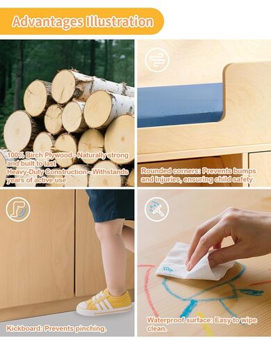 Wooden Baby Changing Table with Mirror, 100% Birch Plywood Toddler Diaper Changing Station with Stairs & Storage, Montessori Furniture for Daycare, Nursery, Home, School in Kuwait