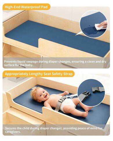 Wooden Baby Changing Table with Mirror, 100% Birch Plywood Toddler Diaper Changing Station with Stairs & Storage, Montessori Furniture for Daycare, Nursery, Home, School in Kuwait