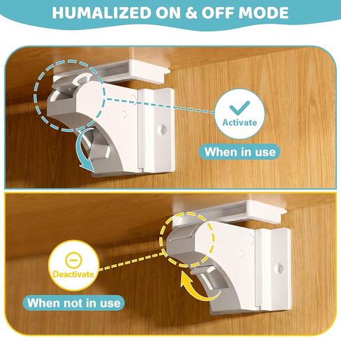 Magnetic Cabinet Locks 4 Locks + 1 Key, Baby Proofing Child Safety Locks for Cabinets, Cupboards and Drawers, Invisible No Drill Adhesive Design with Easy Installation Template & Screws, Starter Kit in Kuwait