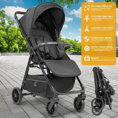 Lightweight Compact Fold Aluminum Frame Travel Stroller,Grey | Multi-Position Recline Seat, Large Storage Basket & Protective Sun Canopy For Toddlers in Kuwait