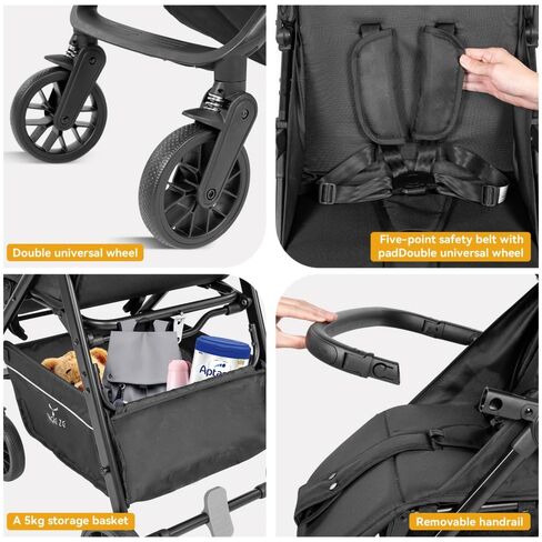 Lightweight Compact Fold Aluminum Frame Travel Stroller,Grey | Multi-Position Recline Seat, Large Storage Basket & Protective Sun Canopy For Toddlers in Kuwait