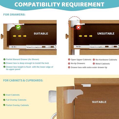 Magnetic Cabinet Locks 4 Locks + 1 Key, Baby Proofing Child Safety Locks for Cabinets, Cupboards and Drawers, Invisible No Drill Adhesive Design with Easy Installation Template & Screws, Starter Kit in Kuwait