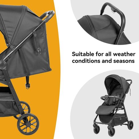 Lightweight Compact Fold Aluminum Frame Travel Stroller,Grey | Multi-Position Recline Seat, Large Storage Basket & Protective Sun Canopy For Toddlers in Kuwait