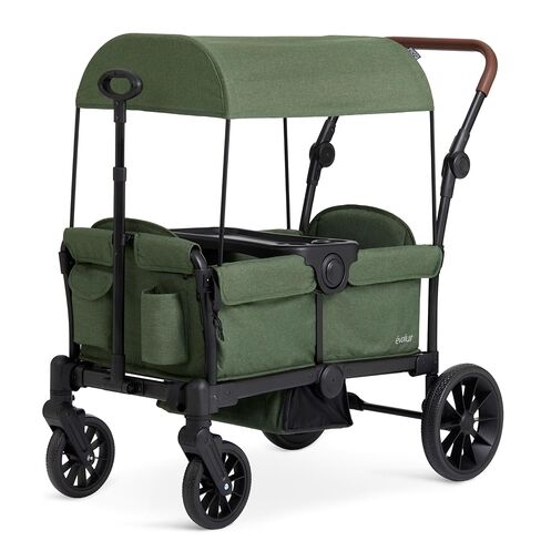 Evolur Trailblazer Foldable Wagon Stroller for 2 Kids with Canopy, Green in Kuwait