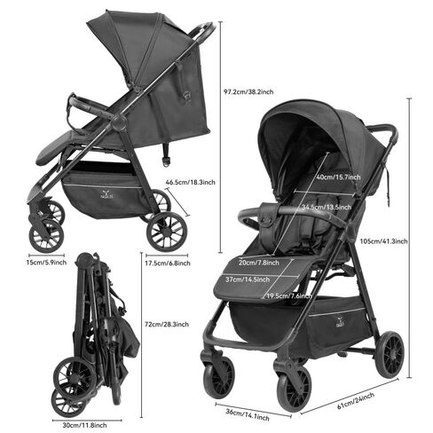 Lightweight Compact Fold Aluminum Frame Travel Stroller,Grey | Multi-Position Recline Seat, Large Storage Basket & Protective Sun Canopy For Toddlers in Kuwait