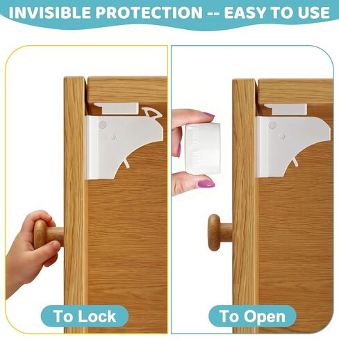 Magnetic Cabinet Locks 4 Locks + 1 Key, Baby Proofing Child Safety Locks for Cabinets, Cupboards and Drawers, Invisible No Drill Adhesive Design with Easy Installation Template & Screws, Starter Kit in Kuwait