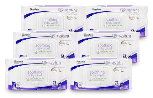 Himalaya Soothing Baby Calming Wipes for Soft, Clean, and Sensitive Skin, 72 wipes, 6 pack (432 Count) in Kuwait