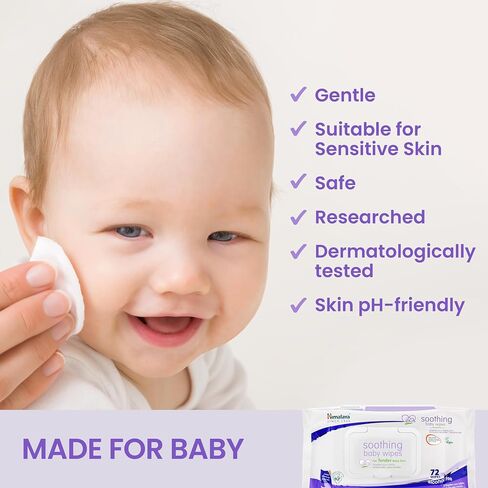 Himalaya Soothing Baby Calming Wipes for Soft, Clean, and Sensitive Skin, 72 wipes, 6 pack (432 Count) in Kuwait