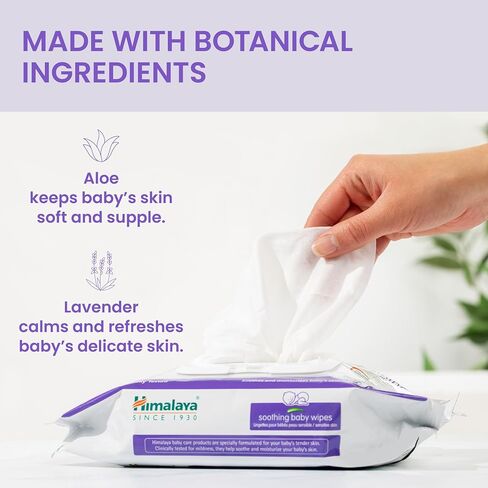 Himalaya Soothing Baby Calming Wipes for Soft, Clean, and Sensitive Skin, 72 wipes, 6 pack (432 Count) in Kuwait