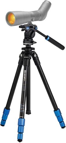 Benro Slim Aluminum Lightweight Tripod Kit for Spotting Scopes, Binoculars, Rifle Range, Outdoors, Case,Twist Locks, Smooth Fluid Head, Adjustable Legs, Arca Type QR, 57" Max Ht, 5.5lb Payload in Kuwait