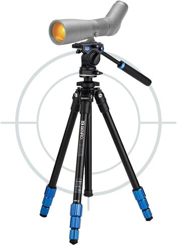 Benro Slim Aluminum Lightweight Tripod Kit for Spotting Scopes, Binoculars, Rifle Range, Outdoors, Case,Twist Locks, Smooth Fluid Head, Adjustable Legs, Arca Type QR, 57" Max Ht, 5.5lb Payload in Kuwait