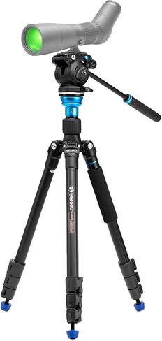 Benro A1883FS2PRO Aluminum Tripod for Spotting Scope, Binocular Viewing, Rifle Range and Outdoors, Smooth Fluid Head, Leveling Base, Adjustable Legs, Flip Locks and Case, 72" Max Ht, 5.5lb Payload in Kuwait