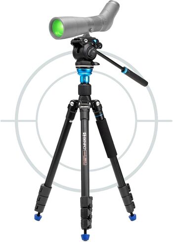 Benro A1883FS2PRO Aluminum Tripod for Spotting Scope, Binocular Viewing, Rifle Range and Outdoors, Smooth Fluid Head, Leveling Base, Adjustable Legs, Flip Locks and Case, 72" Max Ht, 5.5lb Payload in Kuwait