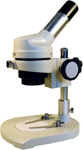 AmScope K104-X Elementary Stereo/Dissecting Microscope, 5x and 10x Widefield Eyepiece, 10x-20x Magnification, Reversible Black/White Stage Plate, Heavy-Duty Frame in Kuwait