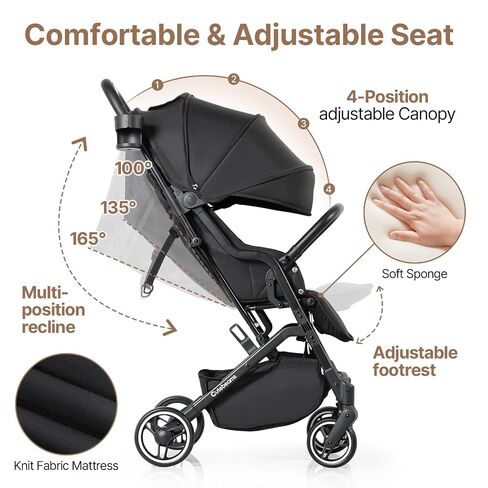Compact Travel Stroller, Lightweight Baby & Toddler Stroller | Portable & Airplane-Friendly, One-Handed Fold, with Adjustable Backrest, UPF 50+ Canopy & Cup Holder, Strollers from 6-36 M in Kuwait