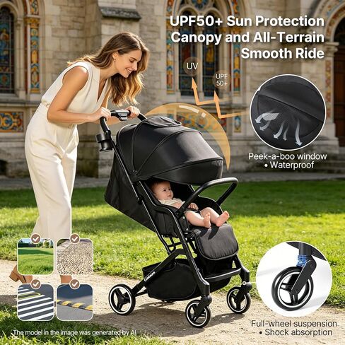 Compact Travel Stroller, Lightweight Baby & Toddler Stroller | Portable & Airplane-Friendly, One-Handed Fold, with Adjustable Backrest, UPF 50+ Canopy & Cup Holder, Strollers from 6-36 M in Kuwait