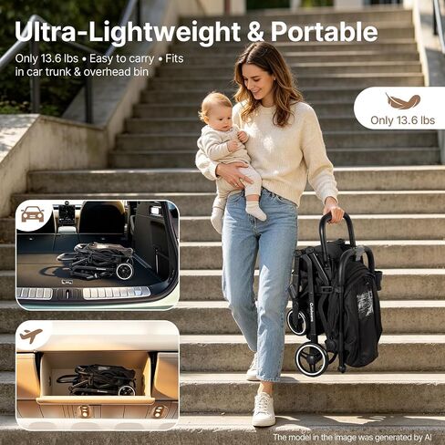 Compact Travel Stroller, Lightweight Baby & Toddler Stroller | Portable & Airplane-Friendly, One-Handed Fold, with Adjustable Backrest, UPF 50+ Canopy & Cup Holder, Strollers from 6-36 M in Kuwait