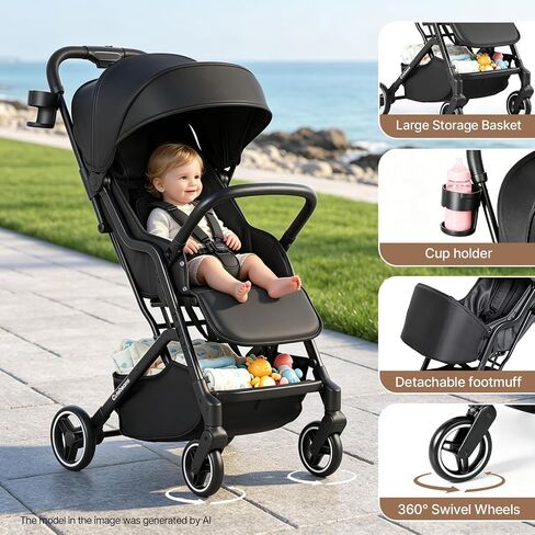 Compact Travel Stroller, Lightweight Baby & Toddler Stroller | Portable & Airplane-Friendly, One-Handed Fold, with Adjustable Backrest, UPF 50+ Canopy & Cup Holder, Strollers from 6-36 M in Kuwait