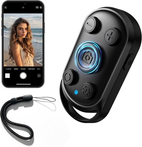 duskeep Bluetooth Camera Remote Shutter with Zoom for iPhone Android, Vlogs | Selfies and travel, photo/video remote control, front/rear switch, USB-C charging, lightweight design, adjustable wrist strap in Kuwait
