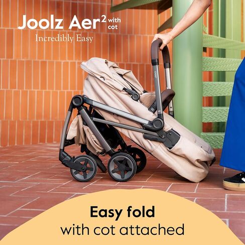 Joolz Aer2 Lightweight Travel Stroller + Cot Bundle – Newborn to Toddler, Ultra-Compact One-Hand Fold, Airplane Friendly, Lie-Flat Comfort - Sandy Taupe in Kuwait
