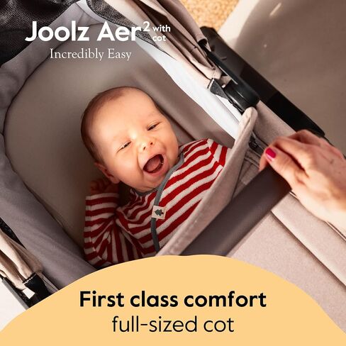Joolz Aer2 Lightweight Travel Stroller + Cot Bundle – Newborn to Toddler, Ultra-Compact One-Hand Fold, Airplane Friendly, Lie-Flat Comfort - Sandy Taupe in Kuwait