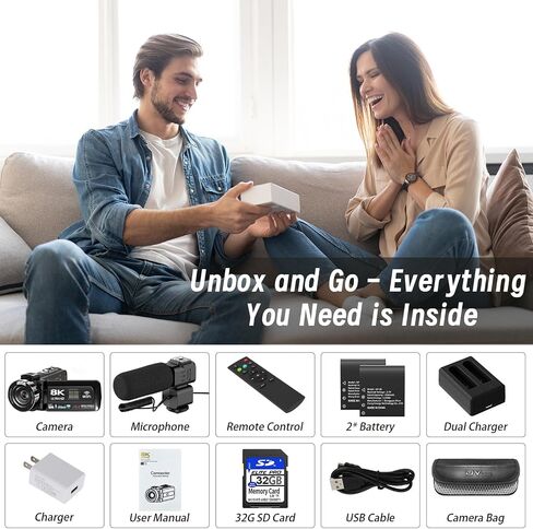 MURAUX 8K Video Camera Camcorder, UHD 48MP Vlogging Camera for YouTube | Night Vision, 18X Digital Zoom 3" 270° Touch Screen, Remote Control, 32GB SD Card, 2 Batteries in Kuwait