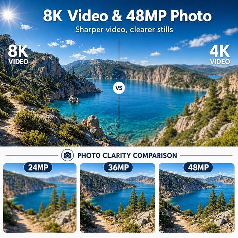 8K Video Camera Camcorder, 48MP UHD Vlogging Camera for Youtubers, with IR Night Vision, WiFi,3" Touch Screen, 18X Digital Zoom, Fill Light, Microphone, Stabilizer, Remote, 2 Batteries in Kuwait
