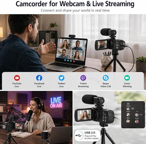 8K Video Camera Camcorder, 48MP UHD Vlogging Camera for Youtubers, with IR Night Vision, WiFi,3" Touch Screen, 18X Digital Zoom, Fill Light, Microphone, Stabilizer, Remote, 2 Batteries in Kuwait