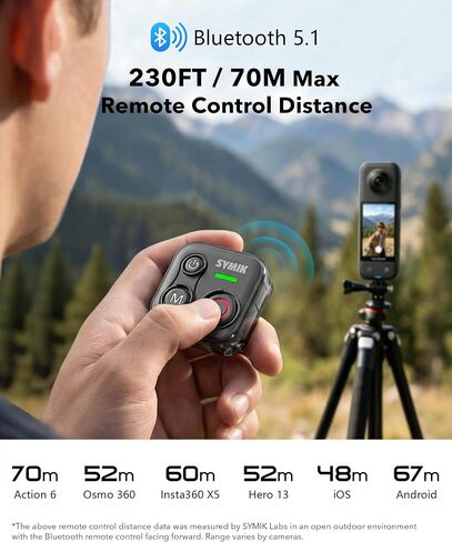 SYMIK Remote Control for Insta360, Bluetooth Remote for GoPro and DJI | Universal Shutter Remote Control for DJI Action Camera & Phone, Splash Resistance, Rechargeable, 230ft Range, 120-H Battery in Kuwait