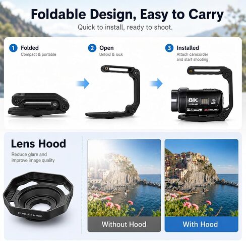 8K Video Camera Camcorder, 48MP UHD Vlogging Camera for Youtubers, with IR Night Vision, WiFi,3" Touch Screen, 18X Digital Zoom, Fill Light, Microphone, Stabilizer, Remote, 2 Batteries in Kuwait